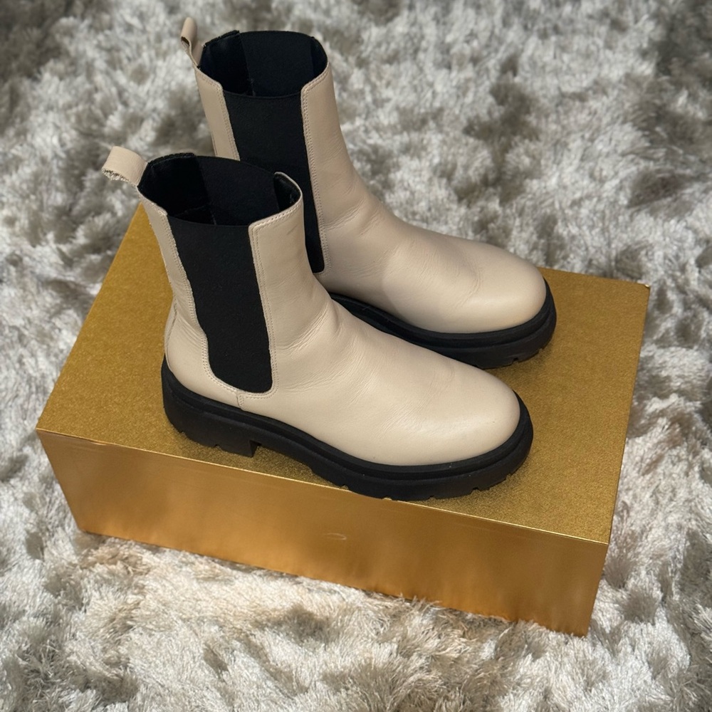 Dune London Cream and Black Ankle Boots